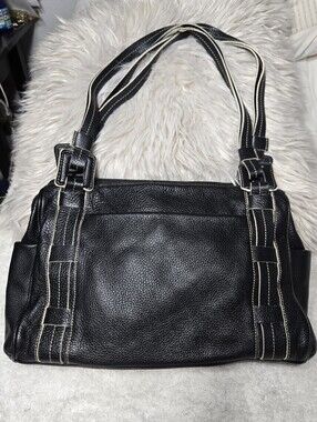 Del Conte black pebbled leather satchel Shoulder Bag With Double Straps Black